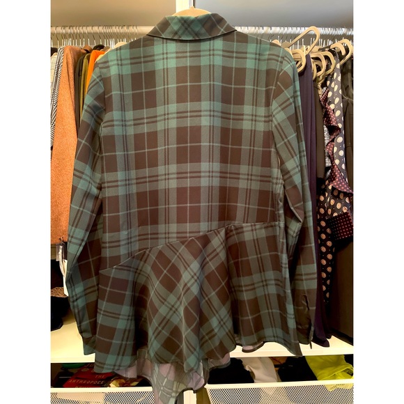 New Susan Graver Plaid Silky Asymmetrical Blouse - Picture 5 of 12